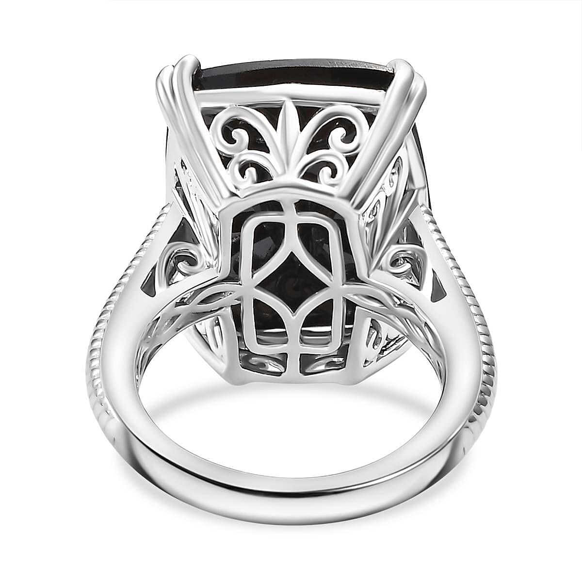 D'Joy Thai Black Spinel 20.25 ctw Eclipse Ring in Rhodium Over Sterling Silver (Size 6.0) image number 4