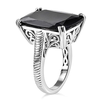 D'Joy Thai Black Spinel 20.25 ctw Eclipse Ring in Rhodium Over Sterling Silver (Size 8.0)