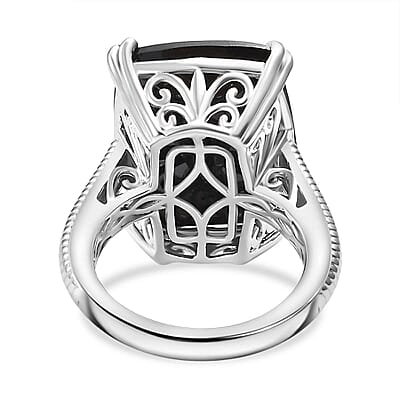 D'Joy Thai Black Spinel 20.25 ctw Eclipse Ring in Rhodium Over Sterling Silver (Size 8.0)
