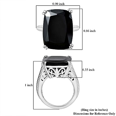 D'Joy Thai Black Spinel 20.25 ctw Eclipse Ring in Rhodium Over Sterling Silver (Size 8.0)