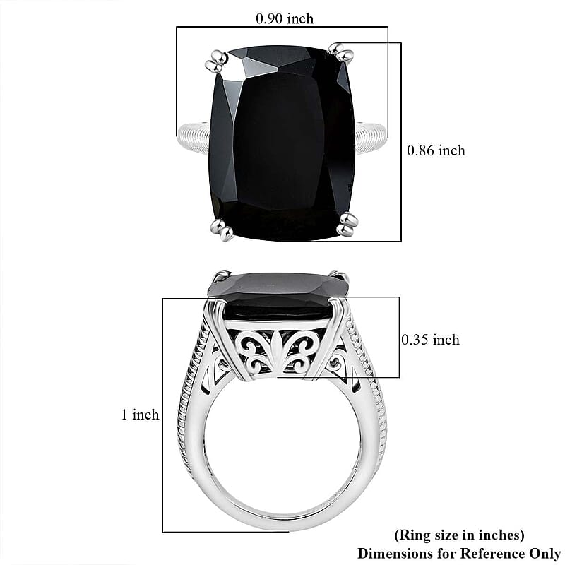 D'Joy Thai Black Spinel 20.25 ctw Eclipse Ring in Rhodium Over Sterling Silver (Size 8.0)