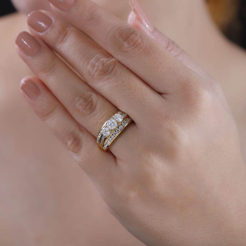 D'Joy Moissanite 1.65 ctw Trinity Ring in 18K Vermeil Yellow Gold Over Sterling Silver (Size 10.0)