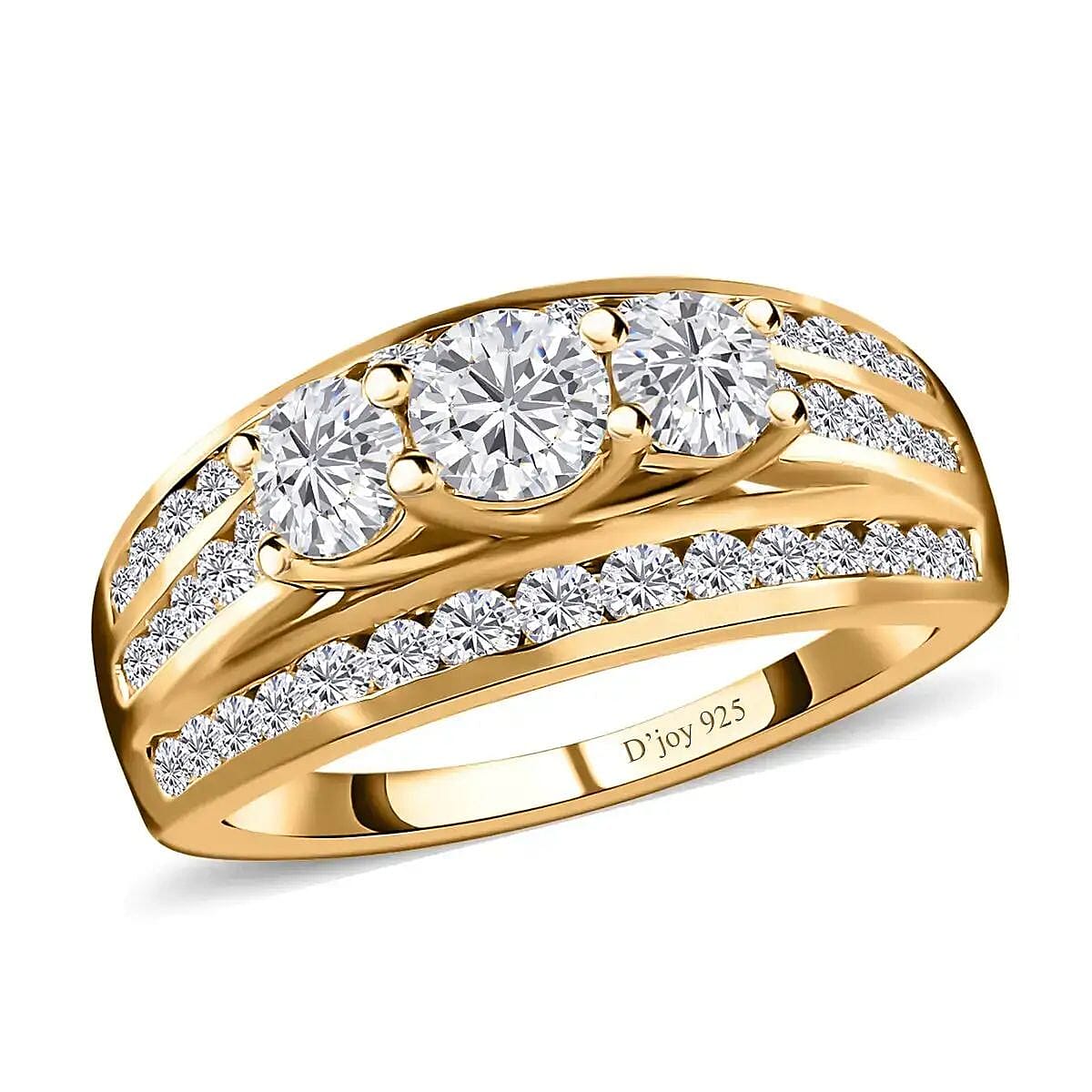 D'Joy Moissanite 1.65 ctw Trinity Ring in 18K Vermeil Yellow Gold Over Sterling Silver (Size 6.0) image number 0