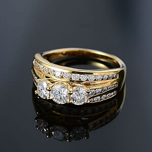 D'Joy Moissanite 1.65 ctw Trinity Ring in 18K Vermeil Yellow Gold Over Sterling Silver (Size 6.0)