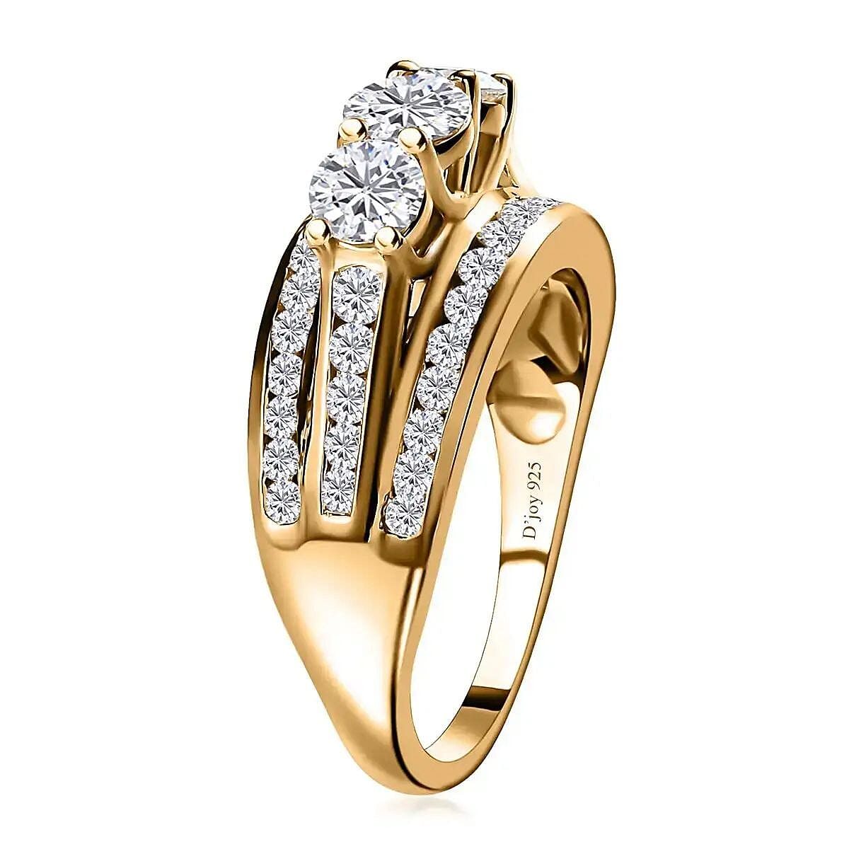 D'Joy Moissanite 1.65 ctw Trinity Ring in 18K Vermeil Yellow Gold Over Sterling Silver (Size 6.0) image number 4