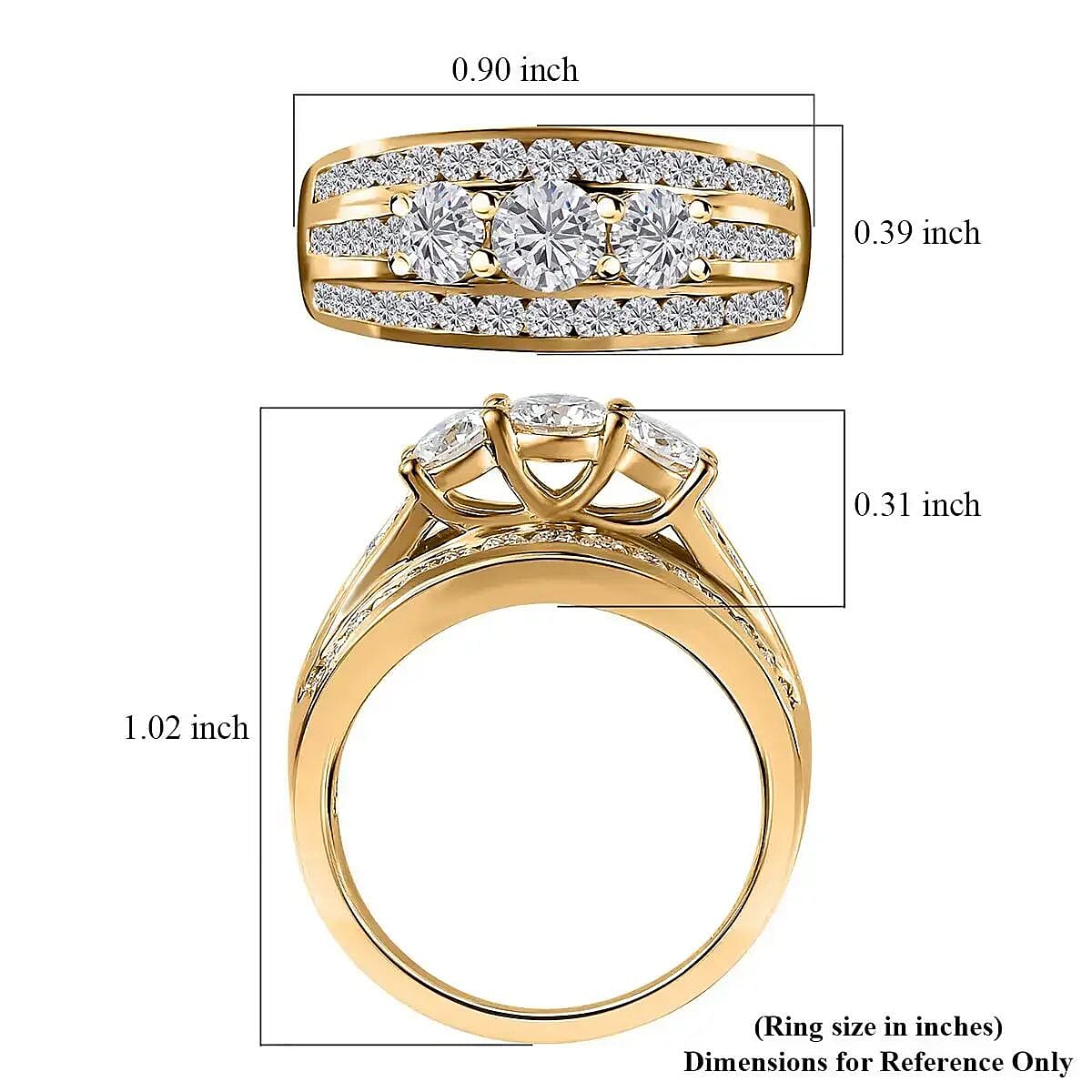 D'Joy Moissanite 1.65 ctw Trinity Ring in 18K Vermeil Yellow Gold Over Sterling Silver (Size 6.0) image number 6