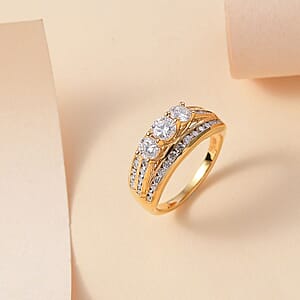 Moissanite 1.65 ctw Trinity Ring in 18K Vermeil Yellow Gold Over Sterling Silver (Size 7.0)