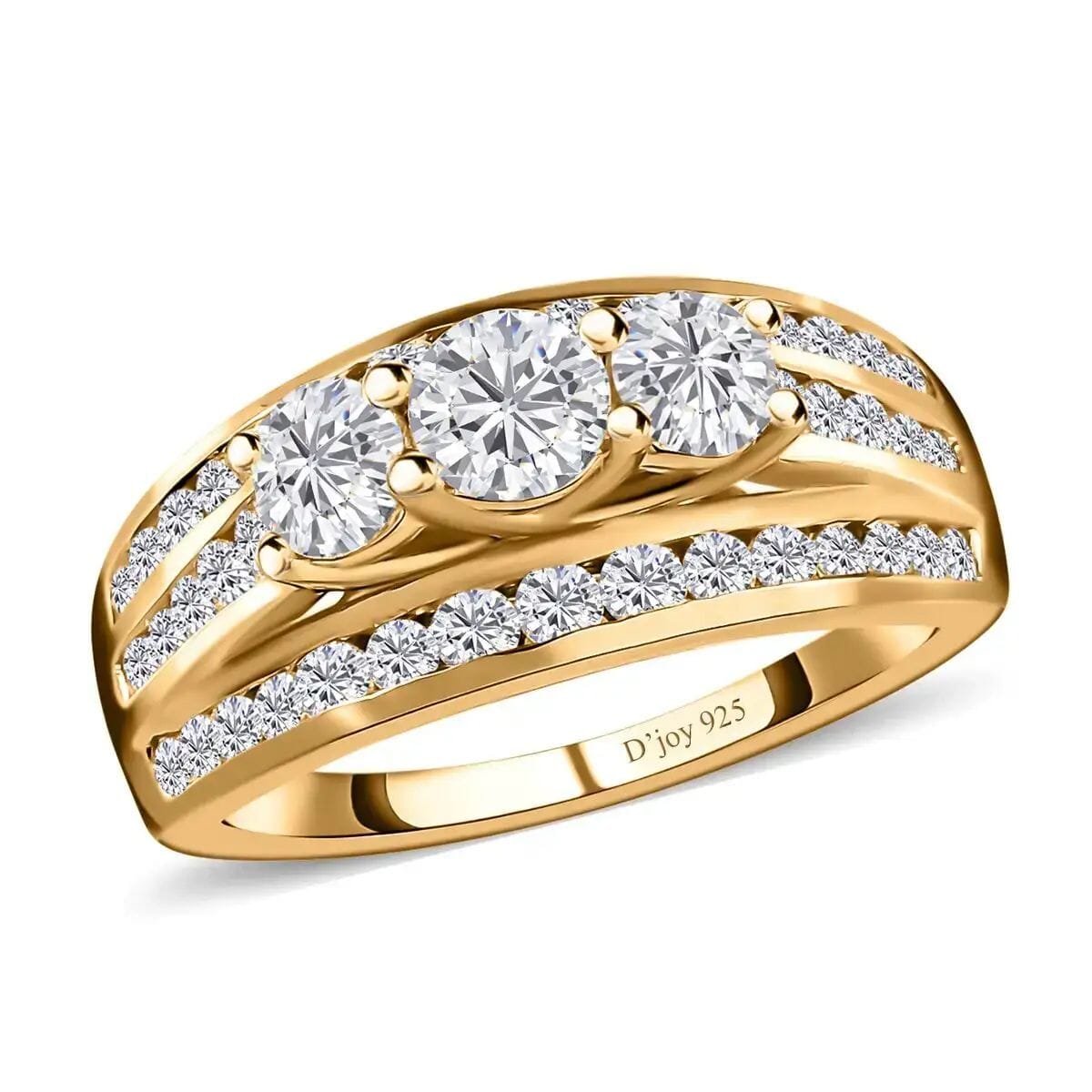 Moissanite 1.65 ctw Trinity Ring in 18K Vermeil Yellow Gold Over Sterling Silver (Size 8.0) image number 0