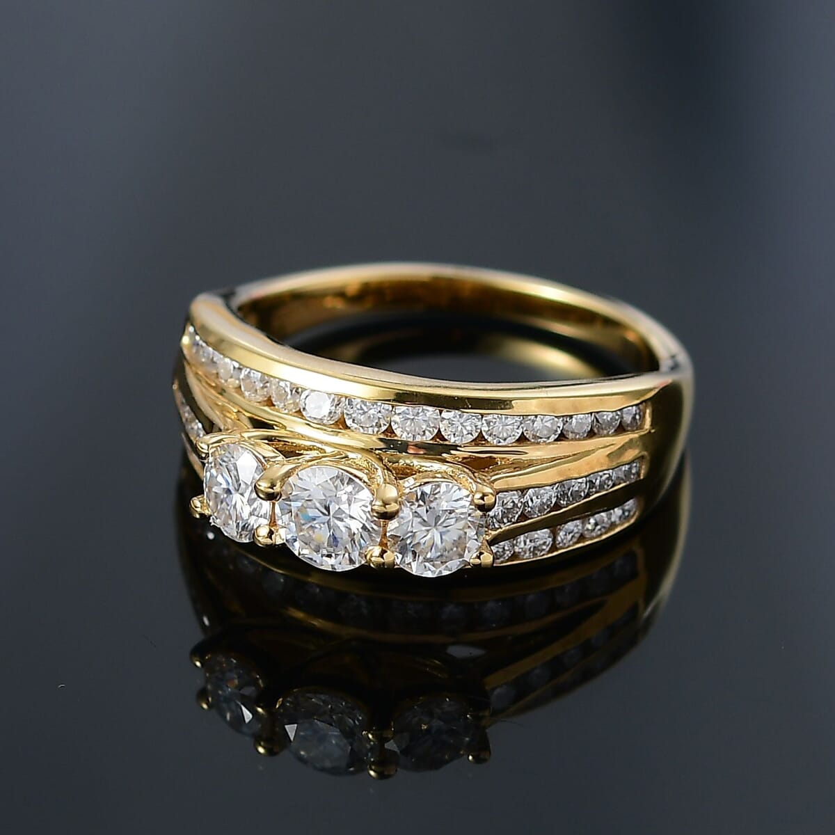 Moissanite 1.65 ctw Trinity Ring in 18K Vermeil Yellow Gold Over Sterling Silver (Size 8.0) image number 1