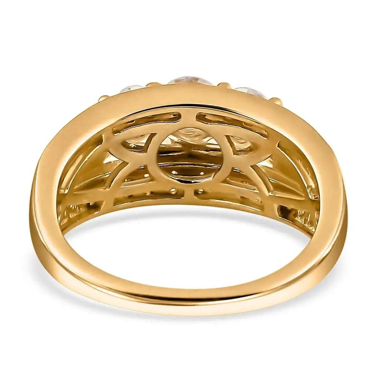 Moissanite 1.65 ctw Trinity Ring in 18K Vermeil Yellow Gold Over Sterling Silver (Size 8.0) image number 5