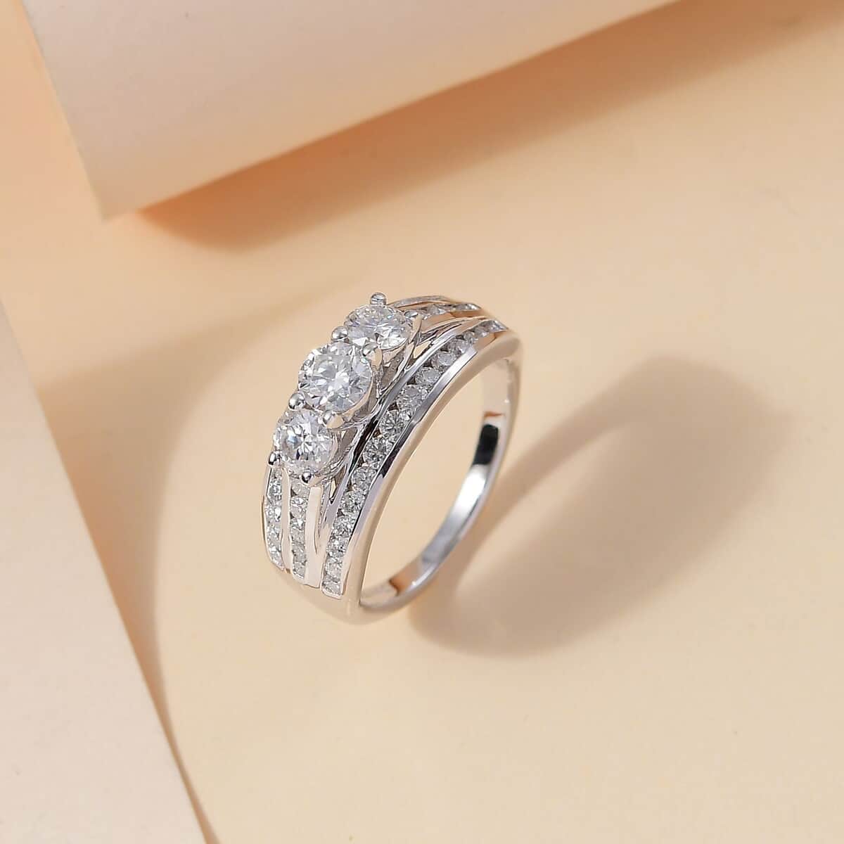 Doorbuster Moissanite 1.65 ctw Trinity Ring in Rhodium Over Sterling Silver (Size 10.0) image number 2