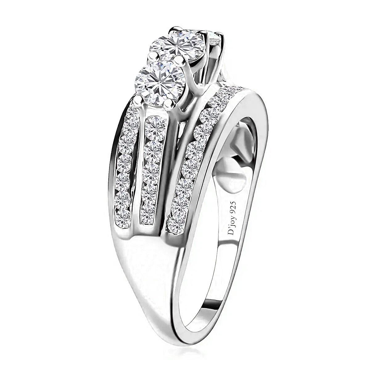 D'Joy Moissanite 1.65 ctw Trinity Ring in Rhodium Over Sterling Silver (Size 10.0)