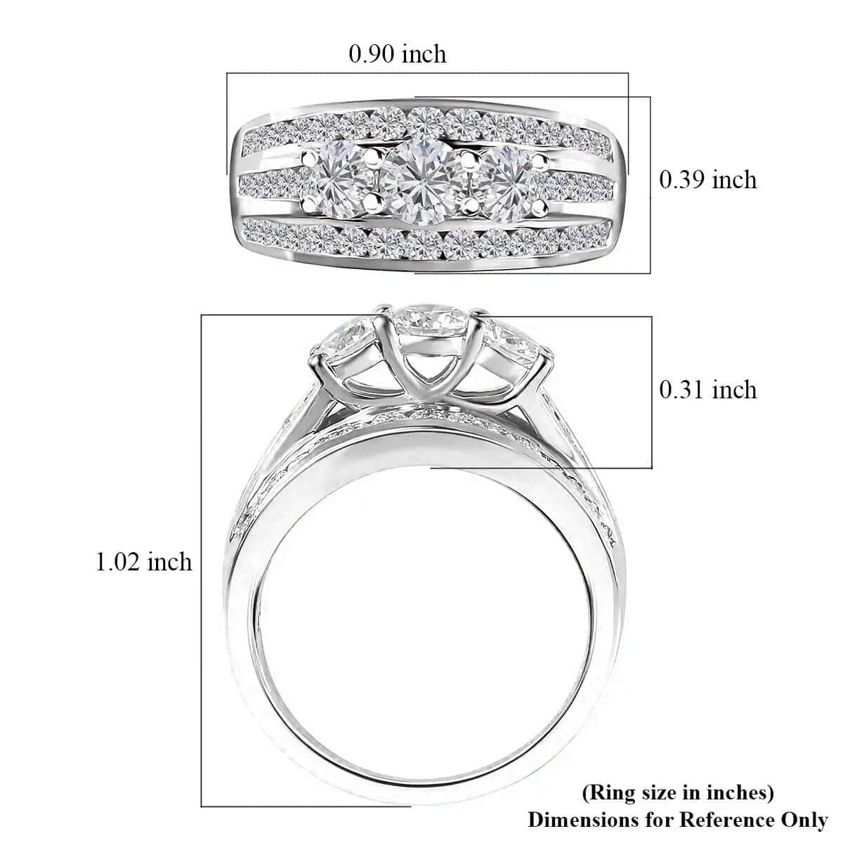 Doorbuster Moissanite 1.65 ctw Trinity Ring in Rhodium Over Sterling Silver (Size 10.0) image number 6