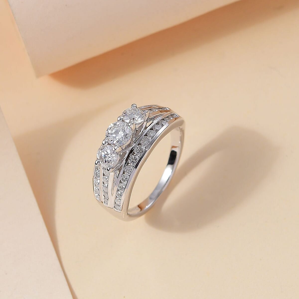 Moissanite 1.65 ctw Trinity Ring in Rhodium Over Sterling Silver (Size 6.0) image number 2