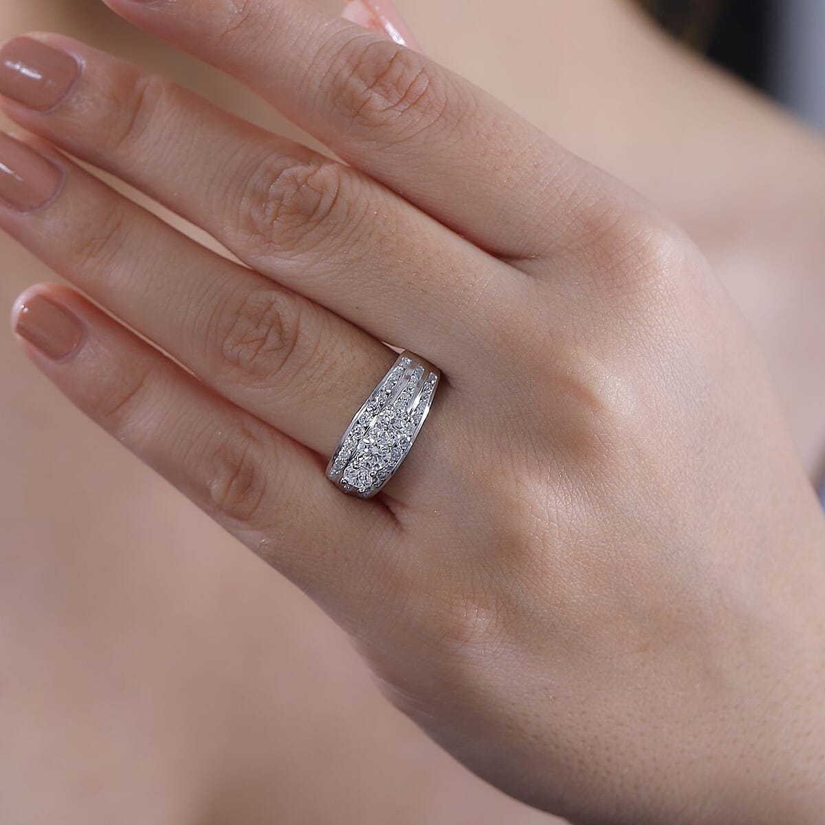 Moissanite 1.65 ctw Trinity Ring in Rhodium Over Sterling Silver (Size 6.0) image number 3