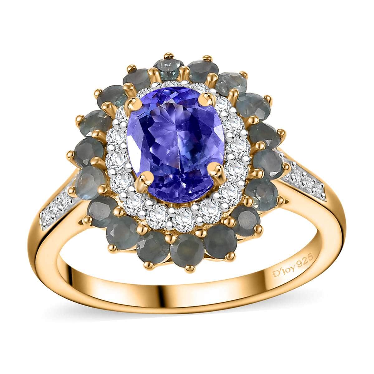 Tanzanite and Multi Gemstone 2.70 ctw Sunburst Ring in 18K Vermeil Yellow Gold Over Sterling Silver (Size 7.0) image number 0