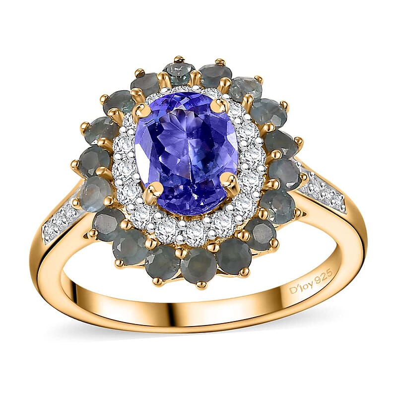 Tanzanite and Multi Gemstone 2.70 ctw Sunburst Ring in 18K Vermeil Yellow Gold Over Sterling Silver (Size 7.0)