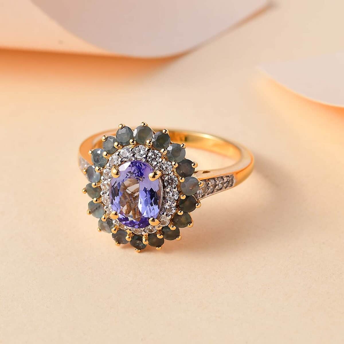 Tanzanite and Multi Gemstone 2.70 ctw Sunburst Ring in 18K Vermeil Yellow Gold Over Sterling Silver (Size 7.0) image number 1