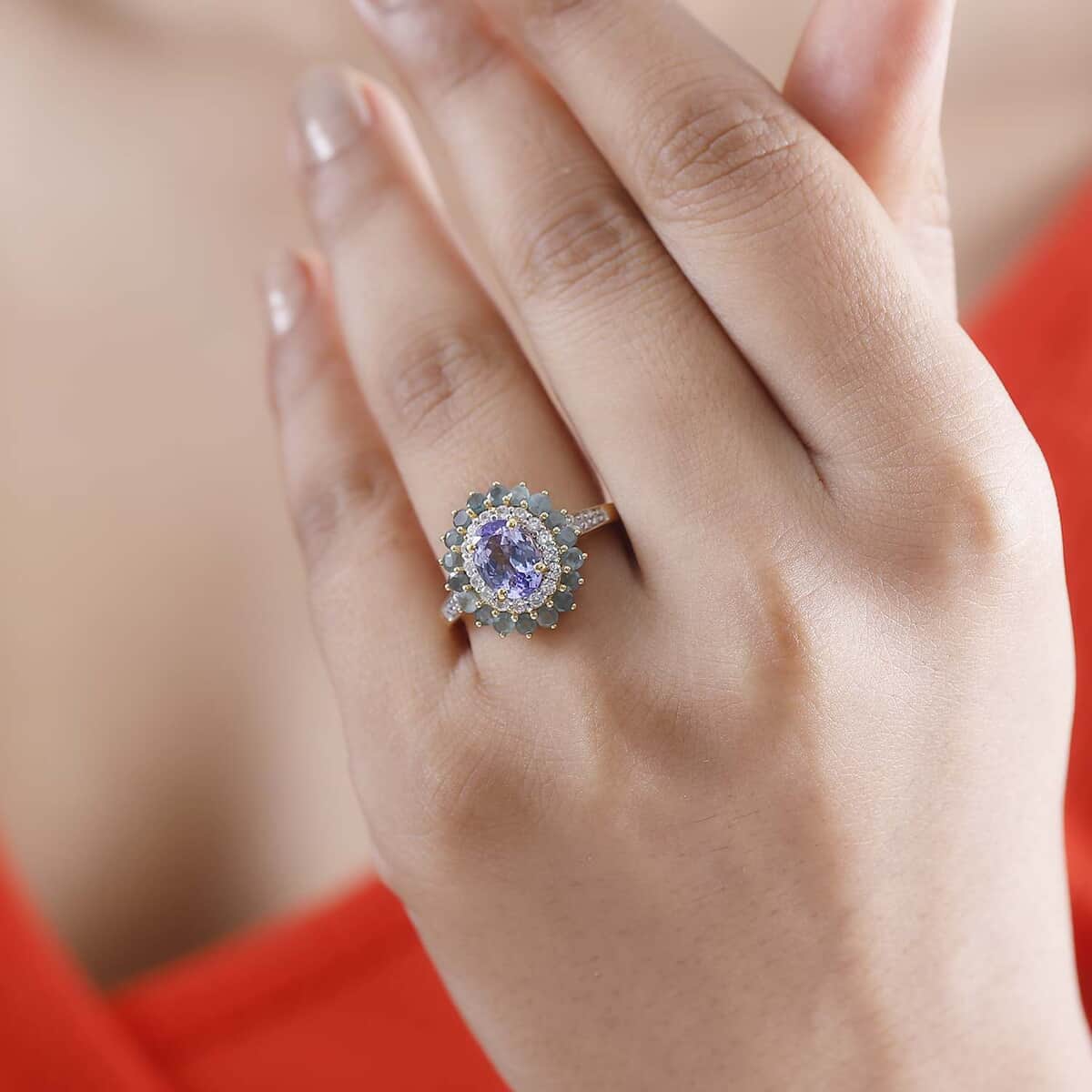 Tanzanite and Multi Gemstone 2.70 ctw Sunburst Ring in 18K Vermeil Yellow Gold Over Sterling Silver (Size 7.0) image number 2