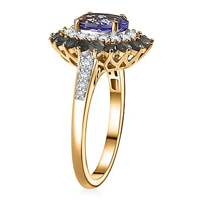 Tanzanite and Multi Gemstone 2.70 ctw Sunburst Ring in 18K Vermeil Yellow Gold Over Sterling Silver (Size 7.0)