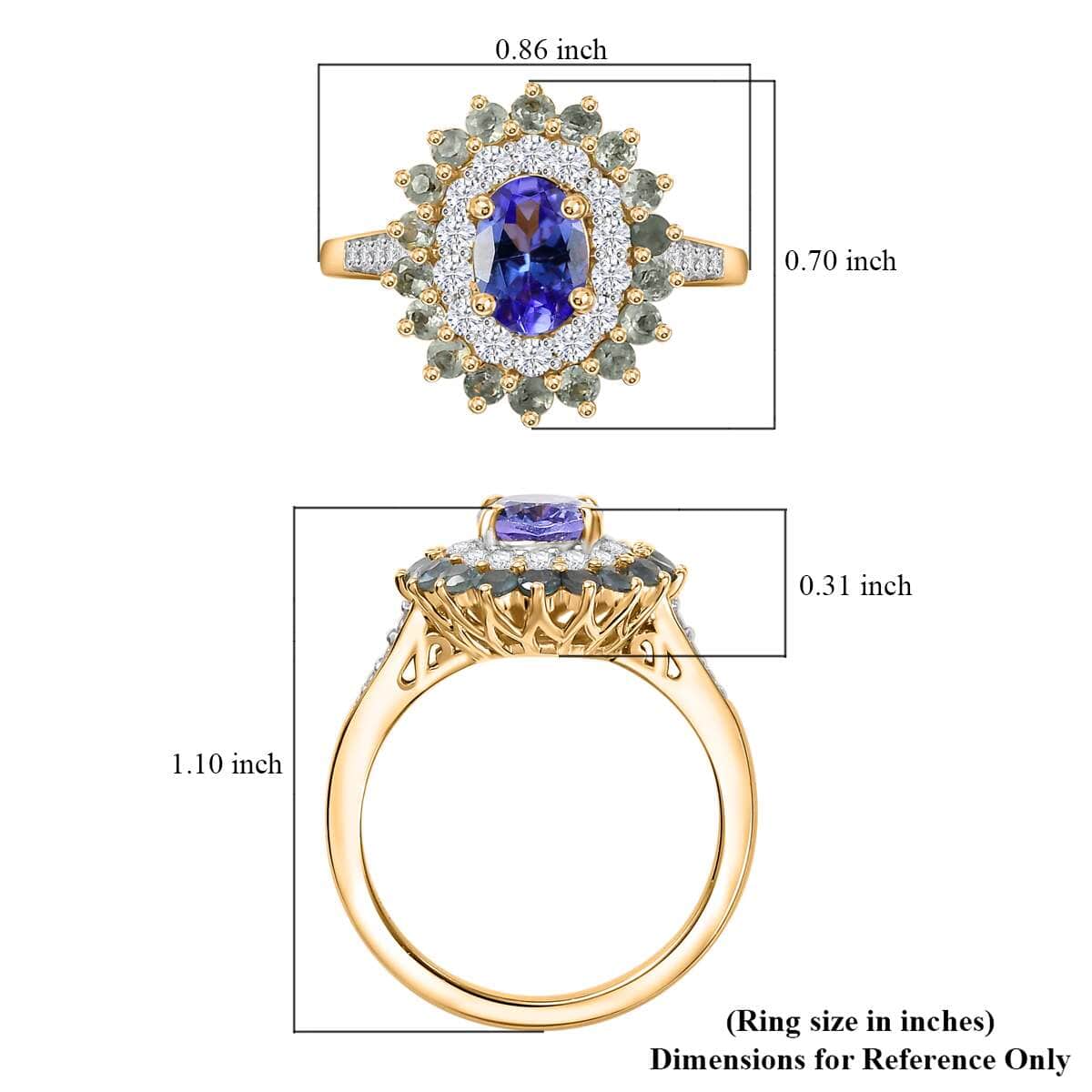 Tanzanite and Multi Gemstone 2.70 ctw Sunburst Ring in 18K Vermeil Yellow Gold Over Sterling Silver (Size 7.0) image number 5