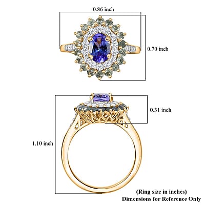 Tanzanite and Multi Gemstone 2.70 ctw Sunburst Ring in 18K Vermeil Yellow Gold Over Sterling Silver (Size 7.0)