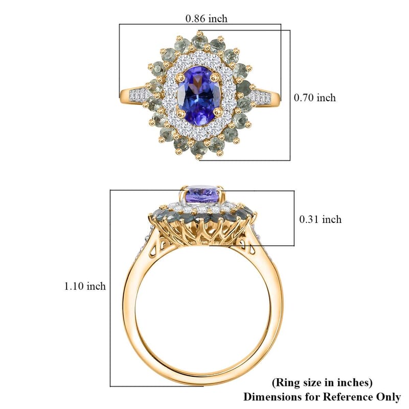 Tanzanite and Multi Gemstone 2.70 ctw Sunburst Ring in 18K Vermeil Yellow Gold Over Sterling Silver (Size 7.0)