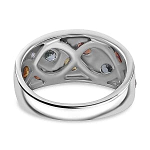 Multi Sapphire and White Zircon 2.01 ctw Ring in Rhodium Over Sterling Silver (Size 6.5)