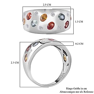 Multi Sapphire and White Zircon 2.01 ctw Ring in Rhodium Over Sterling Silver (Size 6.5)