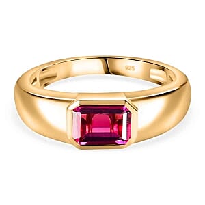Lab Grown Red Beryl 0.92 ctw Ring in 18K Vermeil Yellow Gold Over Sterling Silver (Size 11.5)