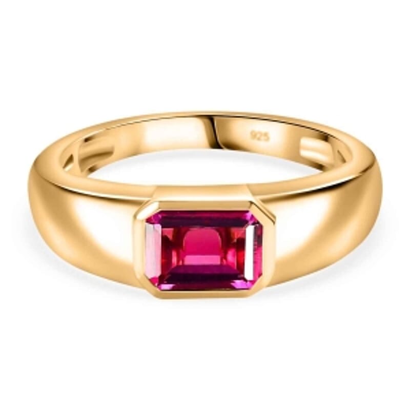 Lab Grown Red Beryl 0.92 ctw Ring in 18K Vermeil Yellow Gold Over Sterling Silver (Size 11.5)