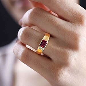 Lab Grown Red Beryl 0.92 ctw Ring in 18K Vermeil Yellow Gold Over Sterling Silver (Size 11.5)