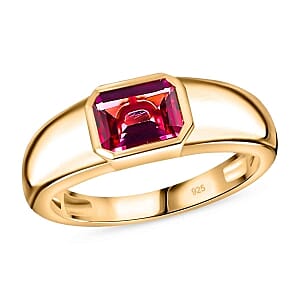 Lab Grown Red Beryl 0.92 ctw Ring in 18K Vermeil Yellow Gold Over Sterling Silver (Size 11.5)