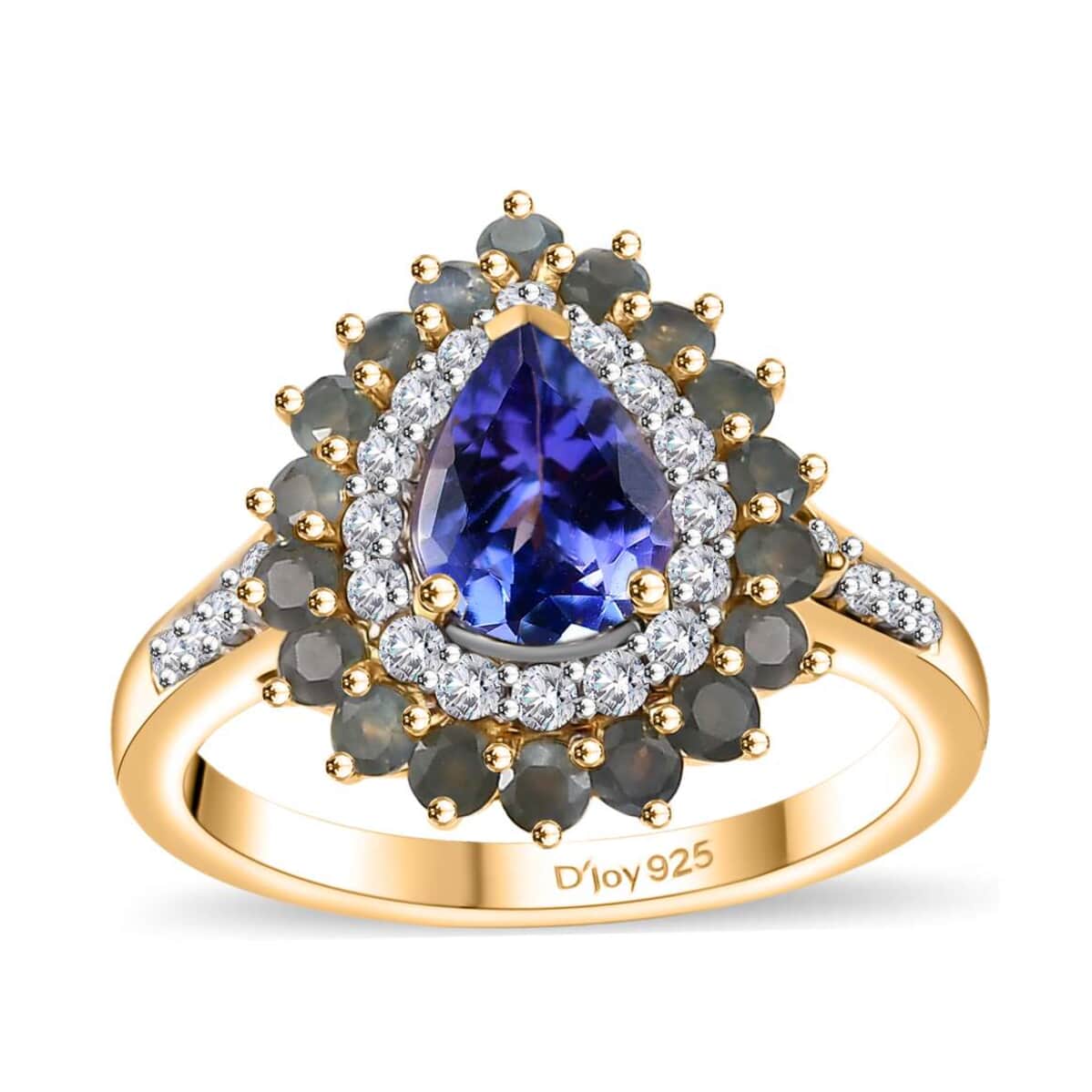 Tanzanite and Multi Gemstone 2.20 ctw Sunburst Ring in 18K Vermeil Yellow Gold Over Sterling Silver (Size 7.0) image number 0