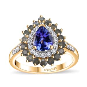 Tanzanite and Multi Gemstone 2.20 ctw Sunburst Ring in 18K Vermeil Yellow Gold Over Sterling Silver (Size 7.0)