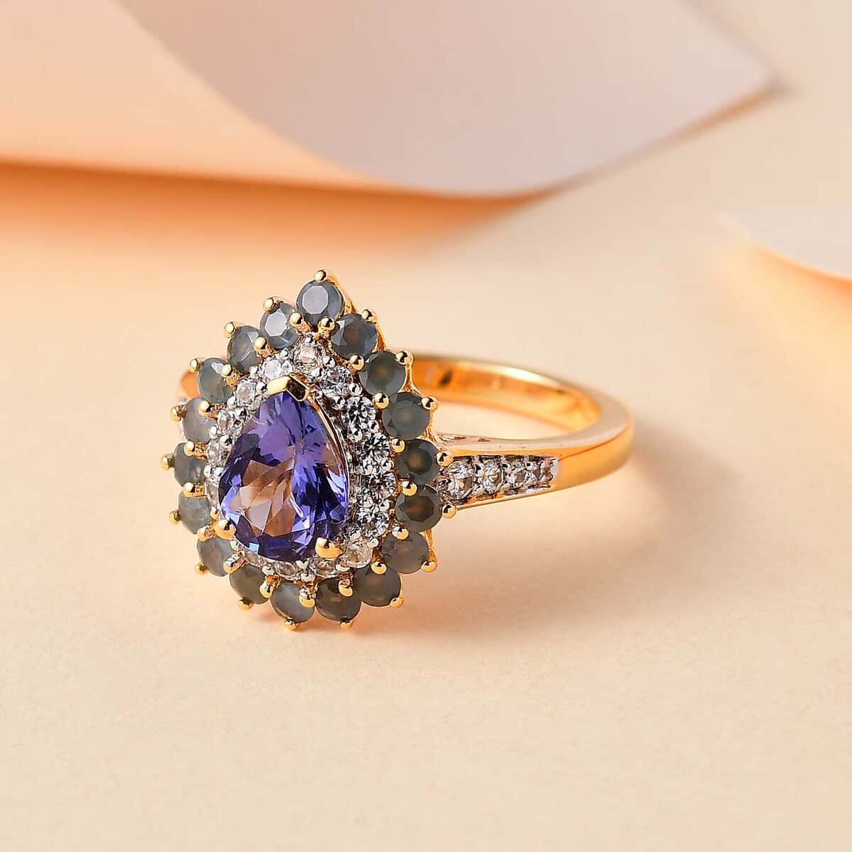 Tanzanite and Multi Gemstone 2.20 ctw Sunburst Ring in 18K Vermeil Yellow Gold Over Sterling Silver (Size 7.0) image number 1