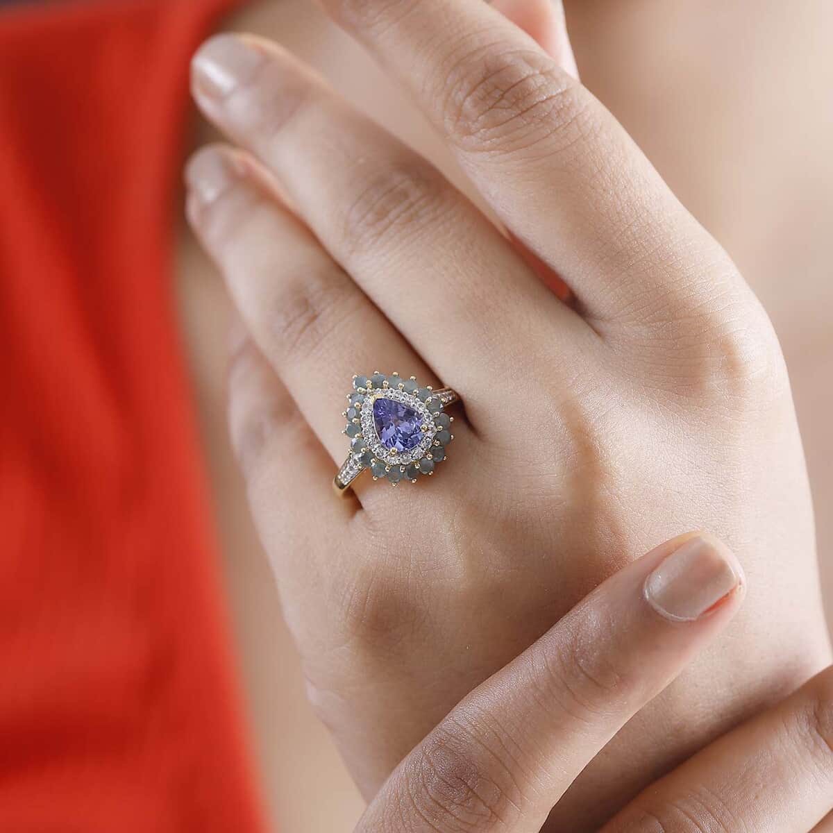 Tanzanite and Multi Gemstone 2.20 ctw Sunburst Ring in 18K Vermeil Yellow Gold Over Sterling Silver (Size 7.0) image number 2