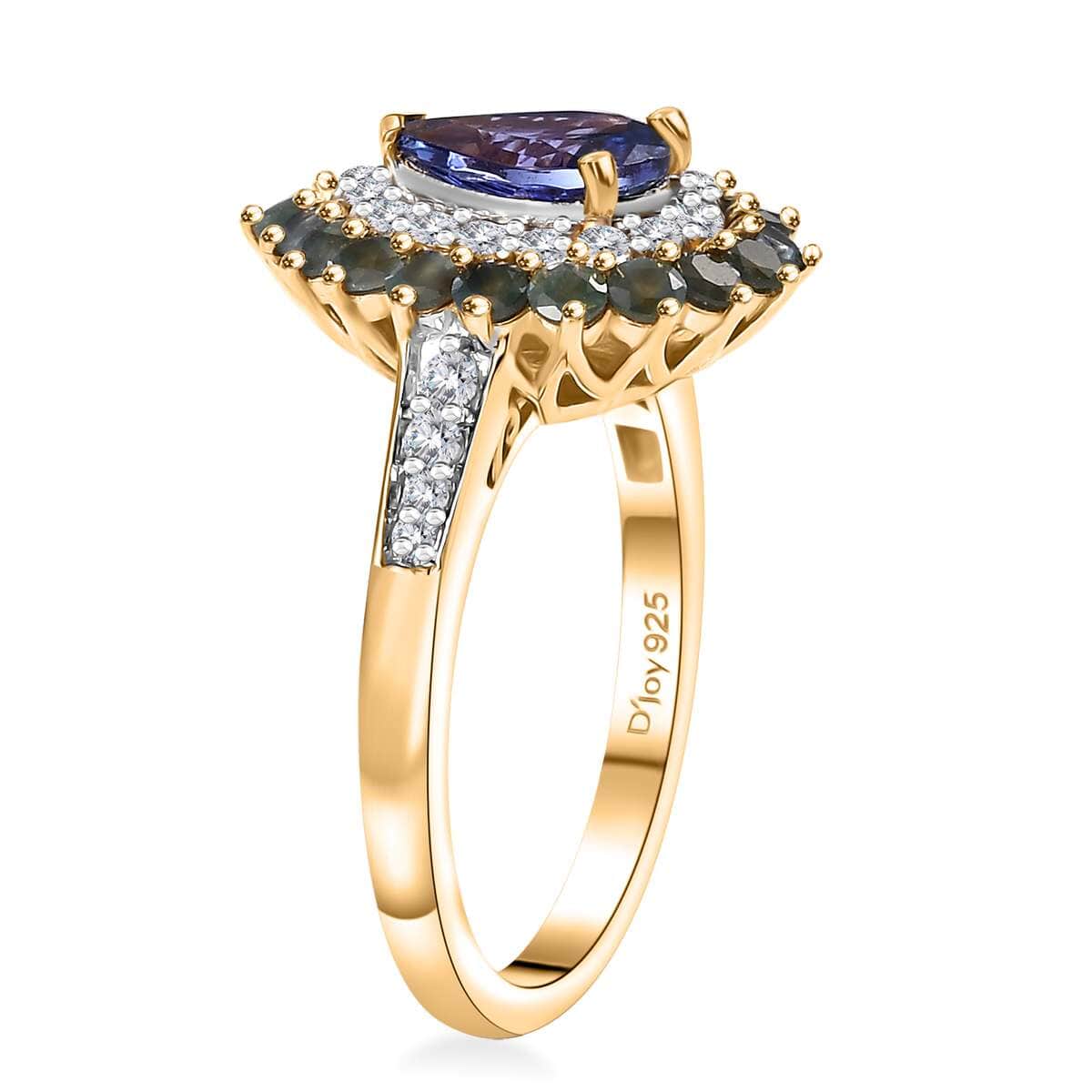 Tanzanite and Multi Gemstone 2.20 ctw Sunburst Ring in 18K Vermeil Yellow Gold Over Sterling Silver (Size 7.0) image number 3