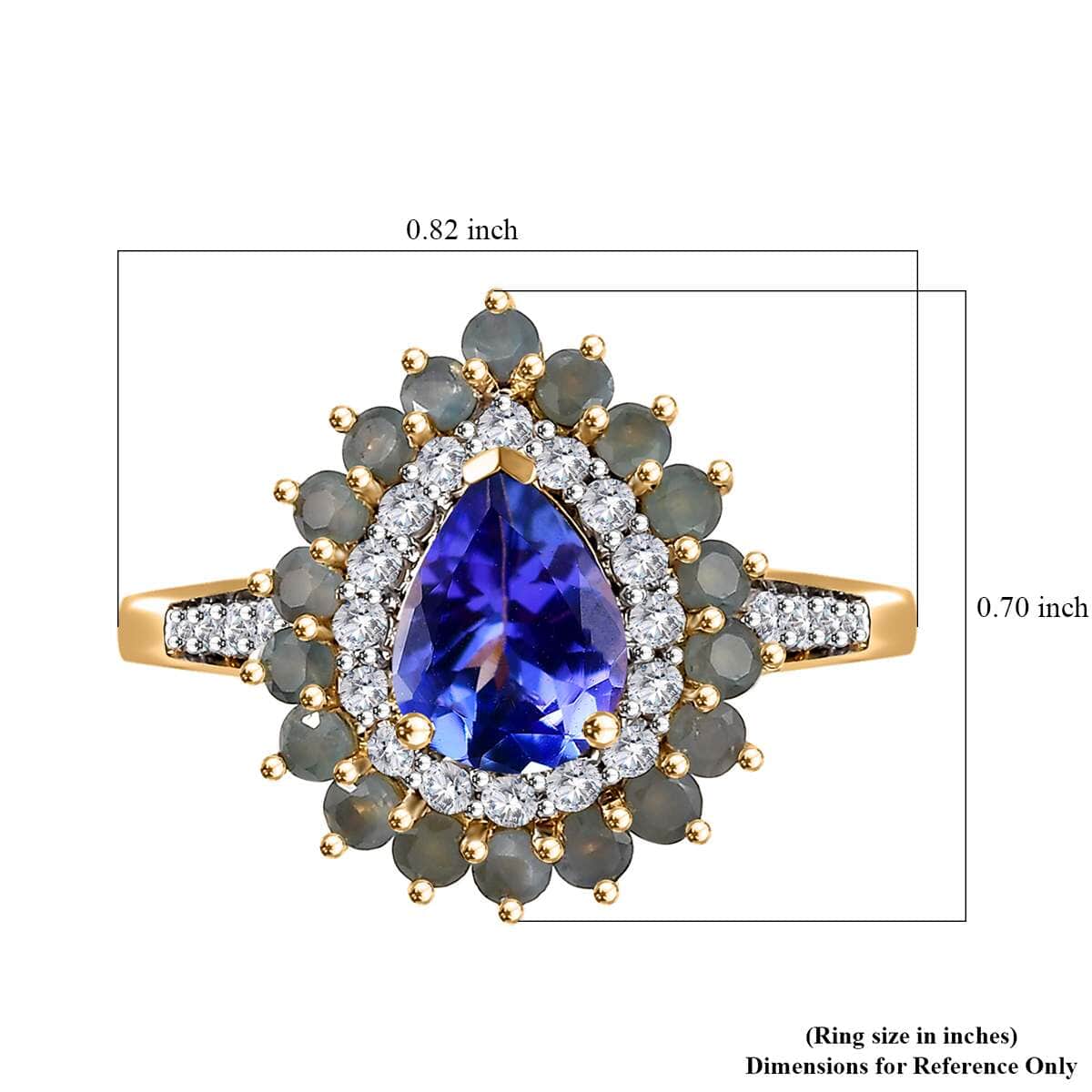 Tanzanite and Multi Gemstone 2.20 ctw Sunburst Ring in 18K Vermeil Yellow Gold Over Sterling Silver (Size 7.0) image number 4