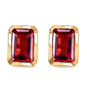 Lab Grown Red Beryl 1.02 ctw Earrings in 18K Vermeil Yellow Gold Over Sterling Silver