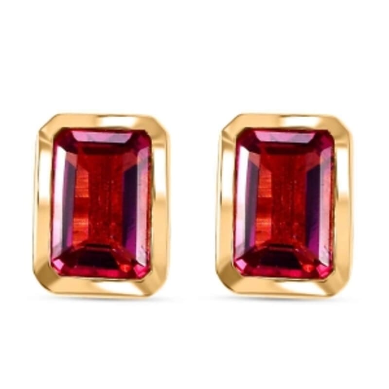 Lab Grown Red Beryl 1.02 ctw Earrings in 18K Vermeil Yellow Gold Over Sterling Silver
