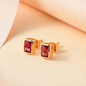 Lab Grown Red Beryl 1.02 ctw Earrings in 18K Vermeil Yellow Gold Over Sterling Silver