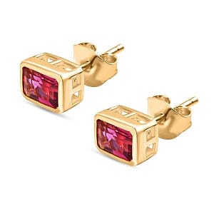 Lab Grown Red Beryl 1.02 ctw Earrings in 18K Vermeil Yellow Gold Over Sterling Silver