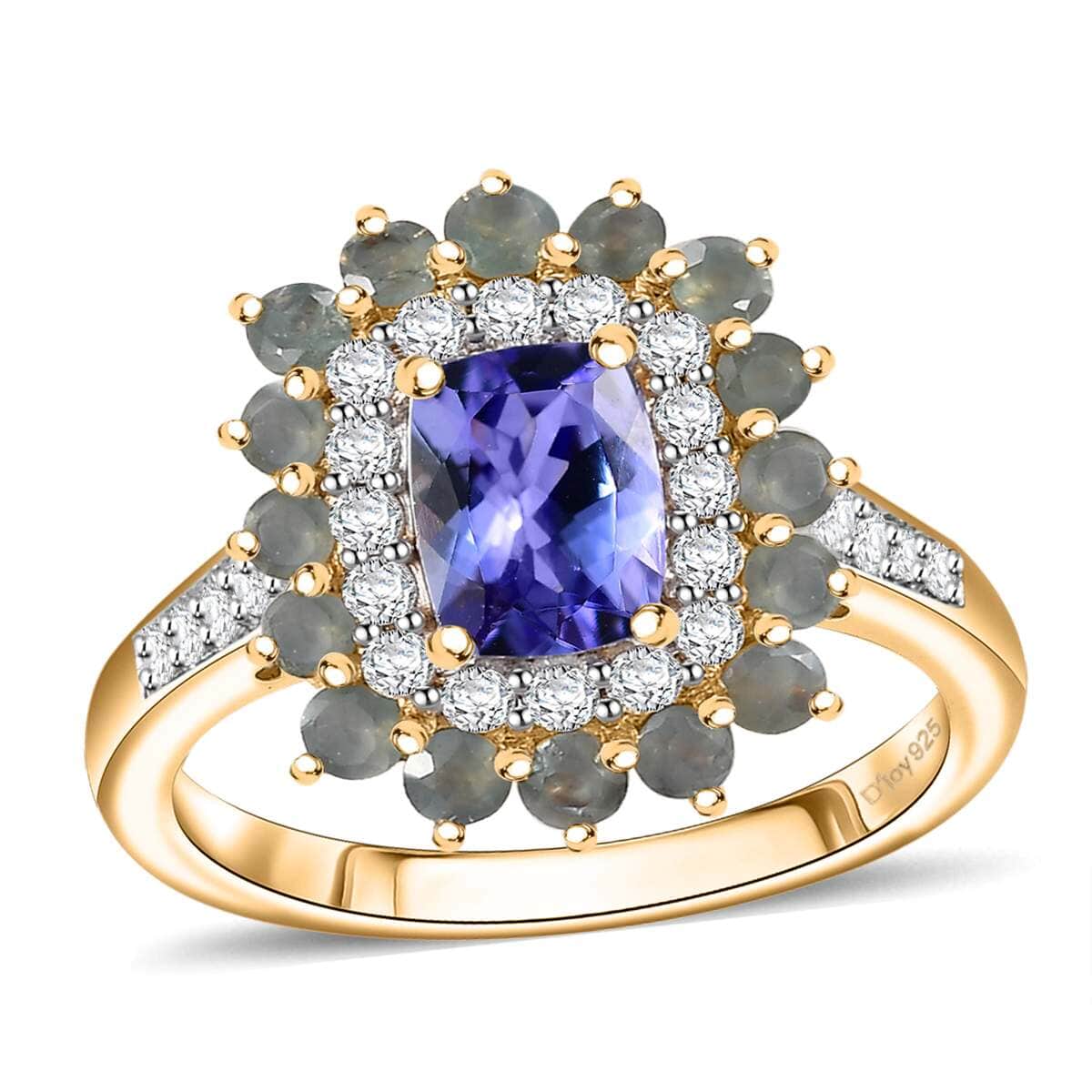 Tanzanite and Multi Gemstone 2.10 ctw Sunburst Ring in 18K Vermeil Yellow Gold Over Sterling Silver (Size 7.0) image number 0