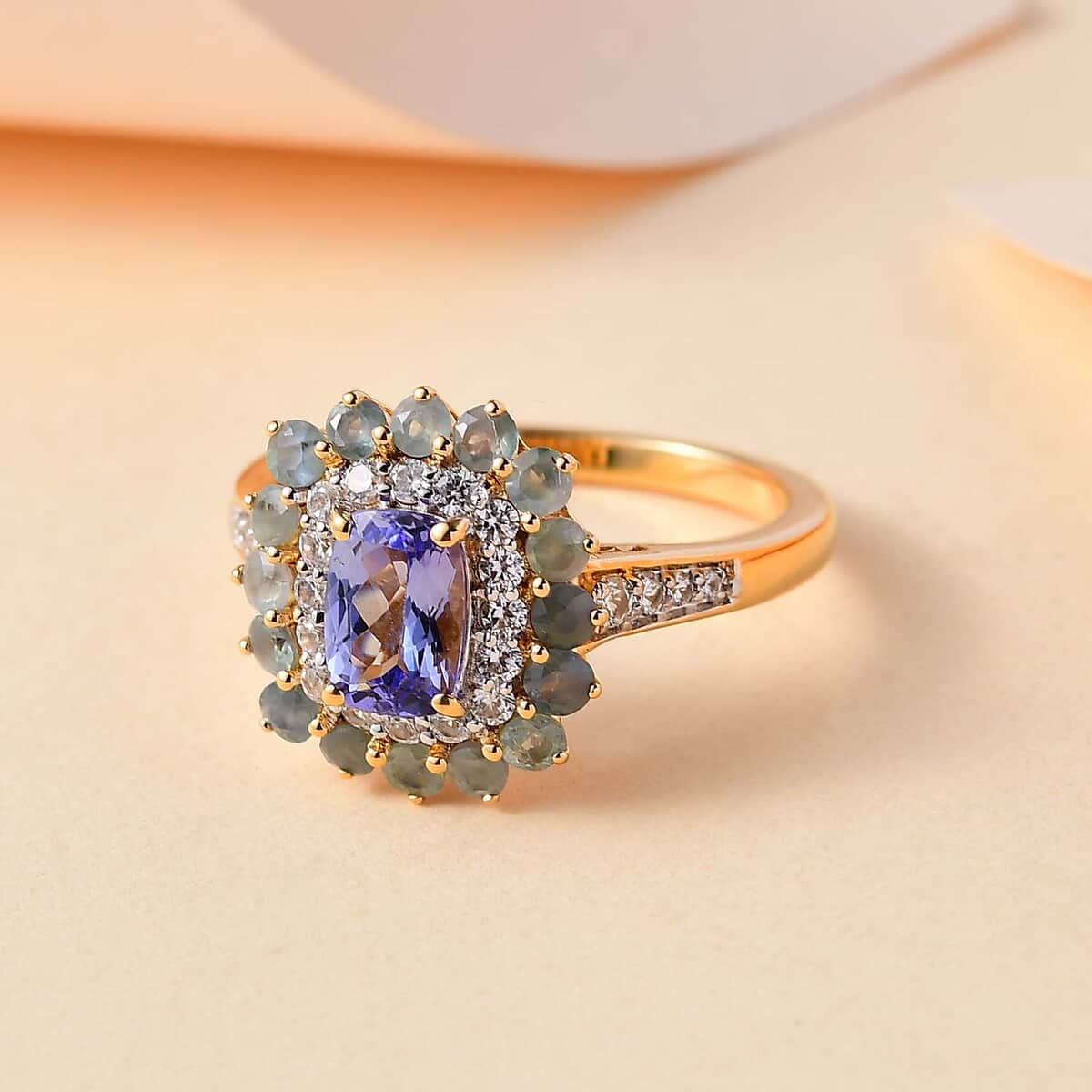 Tanzanite and Multi Gemstone 2.10 ctw Sunburst Ring in 18K Vermeil Yellow Gold Over Sterling Silver (Size 7.0) image number 1