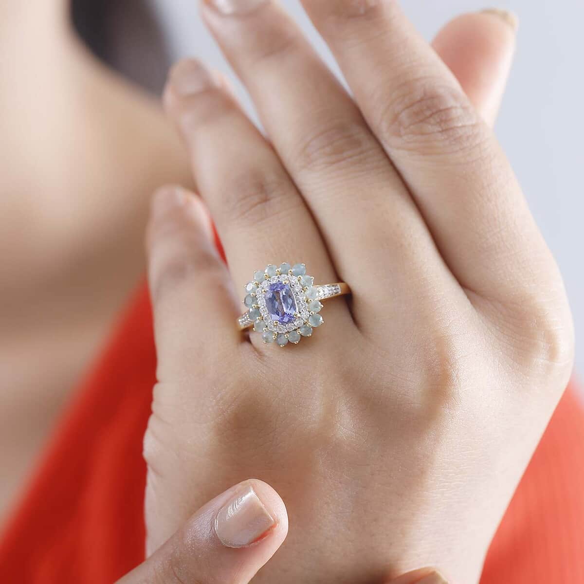 Tanzanite and Multi Gemstone 2.10 ctw Sunburst Ring in 18K Vermeil Yellow Gold Over Sterling Silver (Size 7.0) image number 2