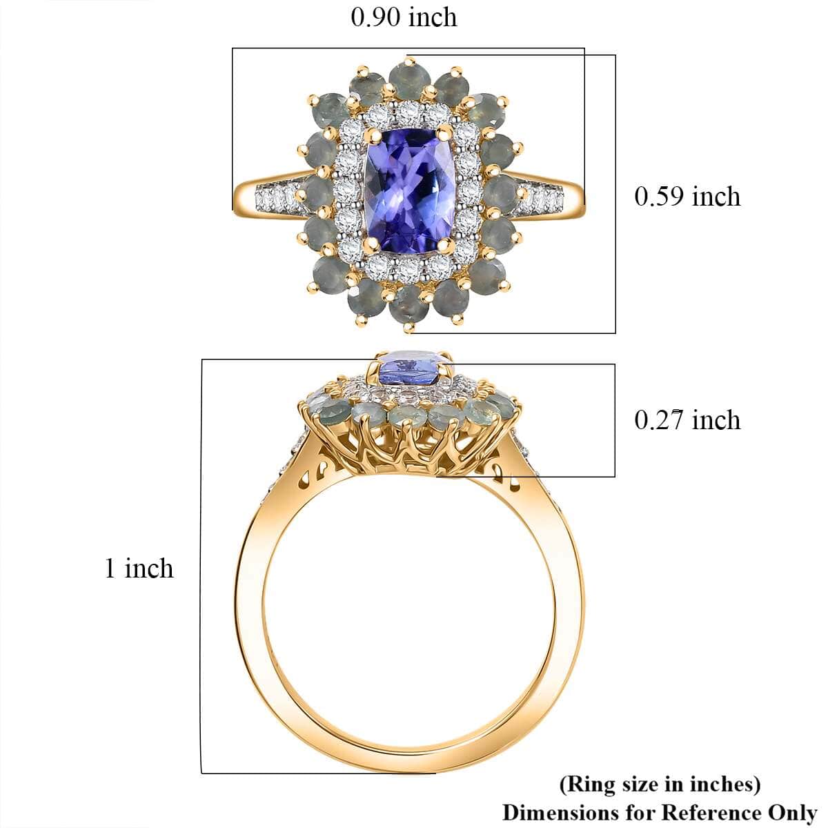 Tanzanite and Multi Gemstone 2.10 ctw Sunburst Ring in 18K Vermeil Yellow Gold Over Sterling Silver (Size 7.0) image number 5