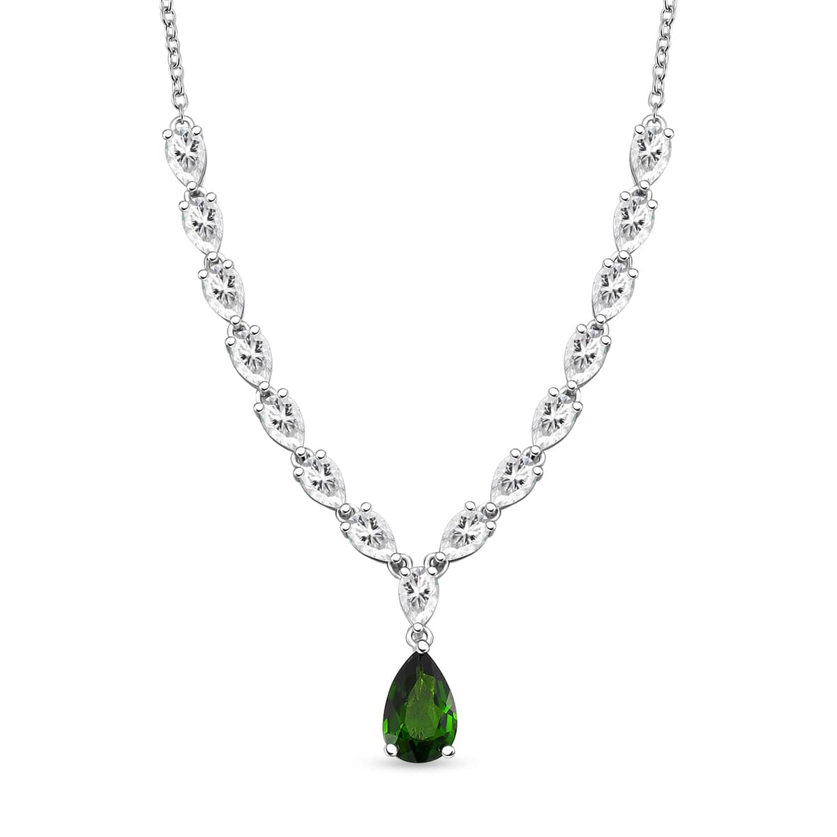 Chrome Diopside and White Topaz 5.00 ctw Drop Necklace 20 Inches in Rhodium Over Sterling Silver image number 0