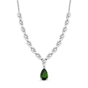 Chrome Diopside and White Topaz 5.00 ctw Drop Necklace 20 Inches in Rhodium Over Sterling Silver