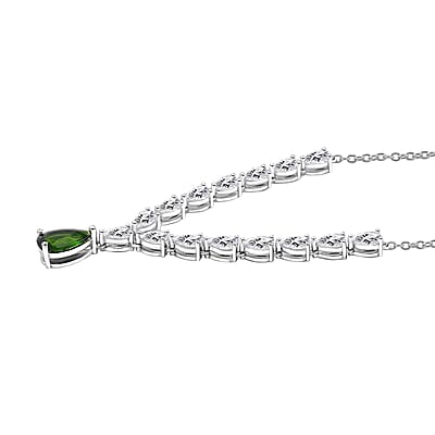 Chrome Diopside and White Topaz 5.00 ctw Drop Necklace 20 Inches in Rhodium Over Sterling Silver